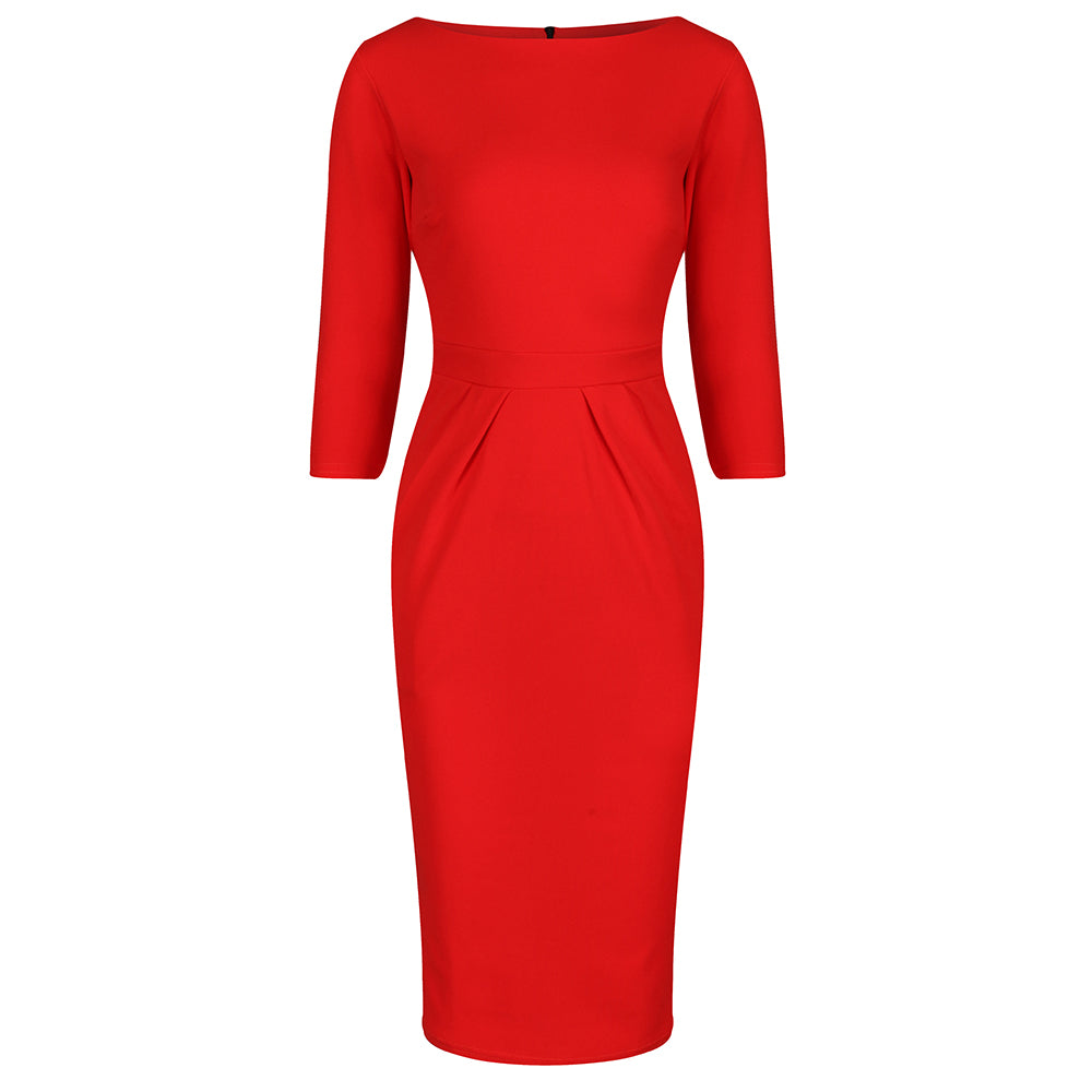 Sleeve Pleated Bodycon Pencil Dress ...